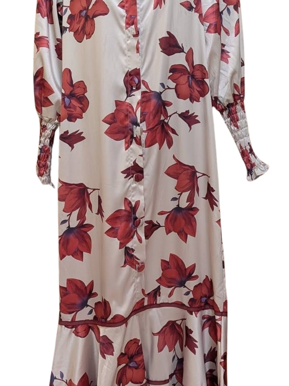 Women's Cream Maxi Dress with Red Floral Print